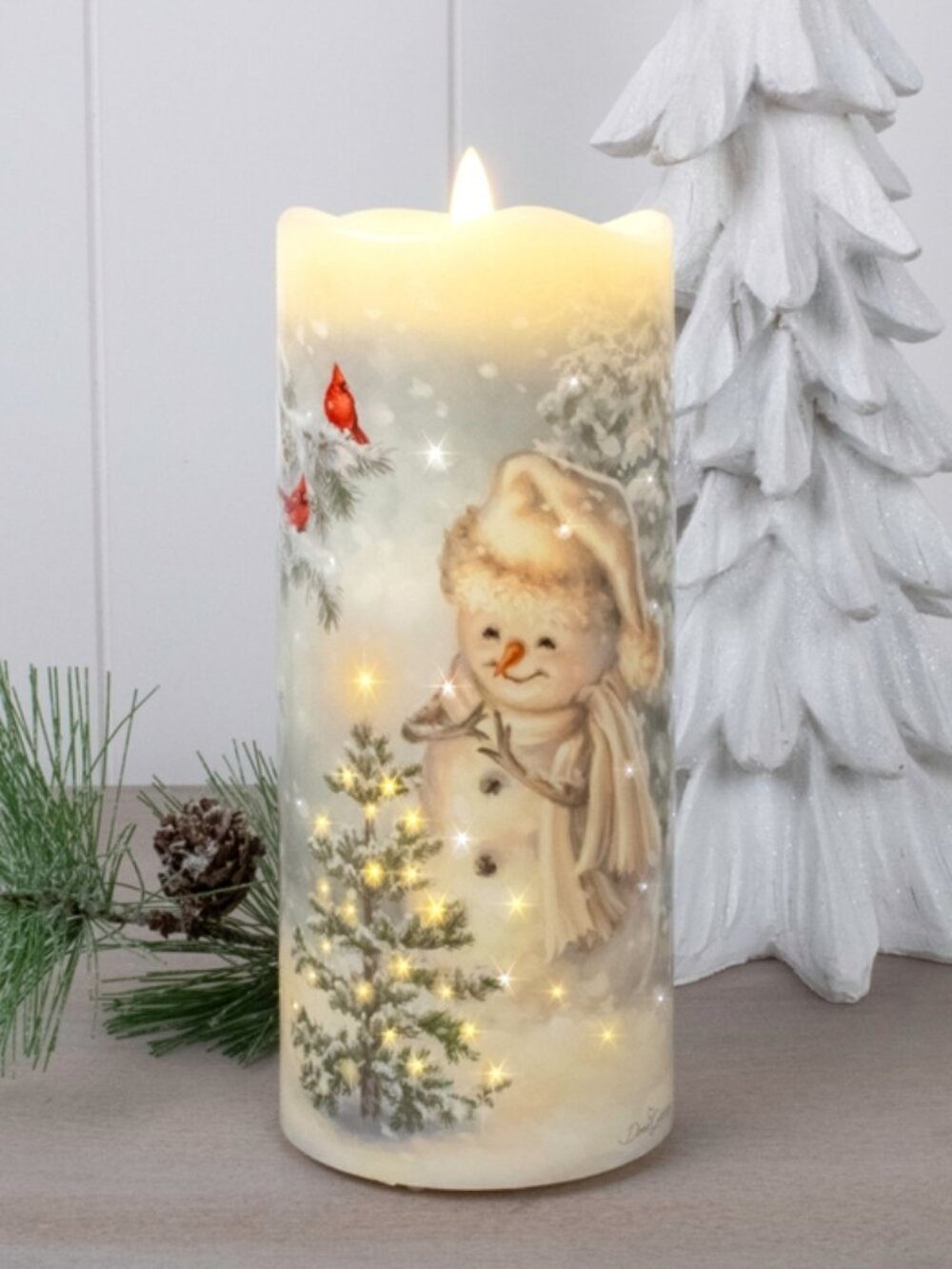 Silent Night Snowman Fiber Optic Candle with timer